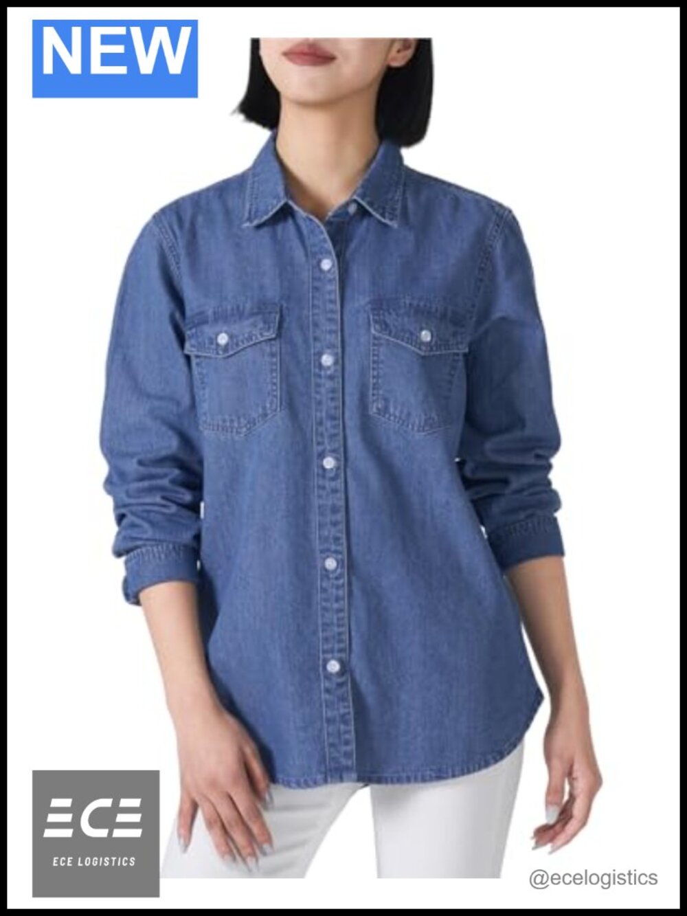 Women's Denim Button Down Shirt 100% Cotton Long Sleeve Regular Fit